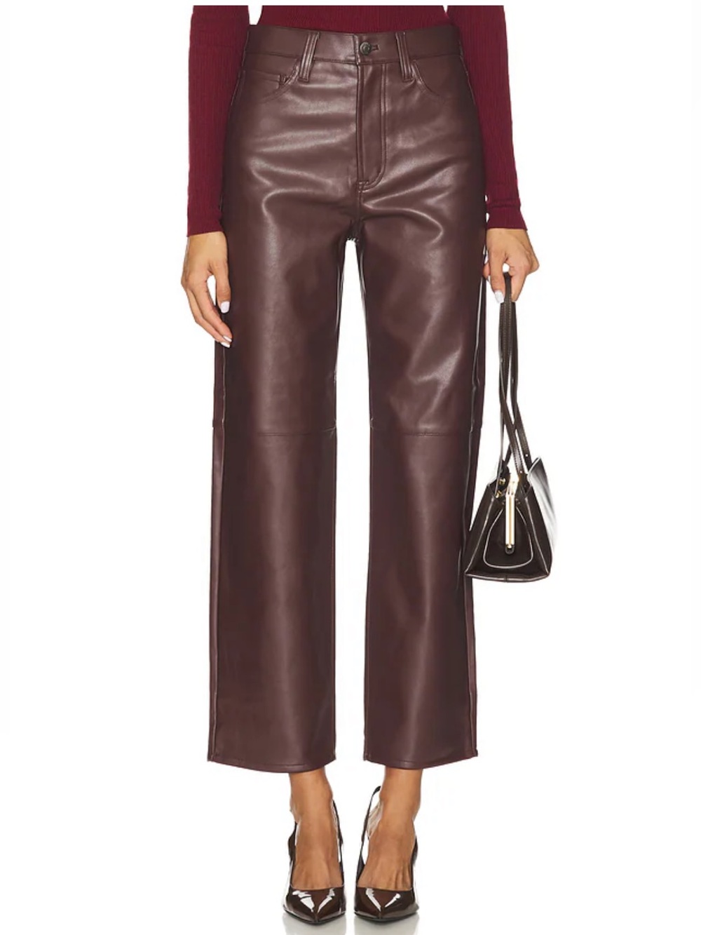 Pistola Jett High Rise Faux Leather Pants Cabernet Burgundy Size 26